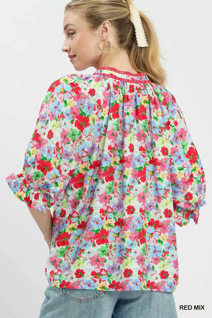 umgee mix floral Umgee Mix Floral Print Ruffle Top view 3 (top) - shop at us.meeeshop