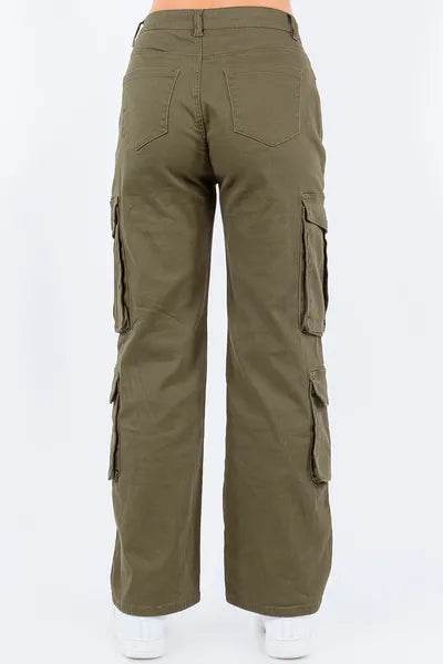 American Bazi Button Waist High Rise Cargo Pants Plus Size - us.meeeshop