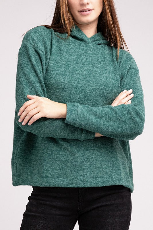 ZENANA Hooded Brushed Melange Hacci Sweater | us.meeeshop