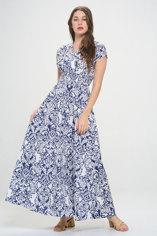 RENEE C Printed Smocked Waist Maxi Dress | us.meeeshop