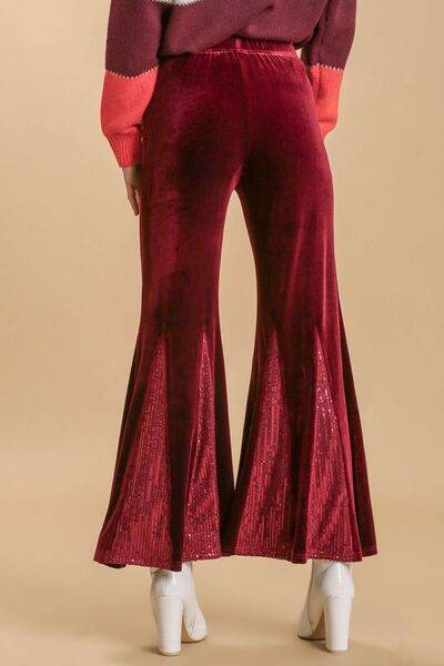 Umgee Sequin Elastic Waist Velvet Stretch Flare Leg Pants Plus Size - us.meeeshop