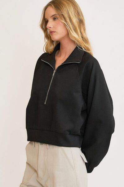 Umgee Half Zip Cropped Sweatshirt Plus Size - us.meeeshop