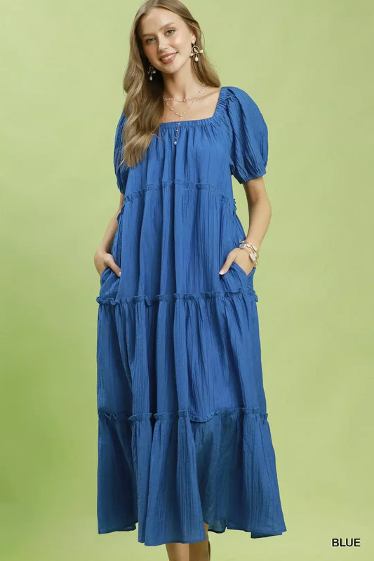 Umgee Textured Tiered Midi Dress (women's dresses) - shop at us.meeeshop