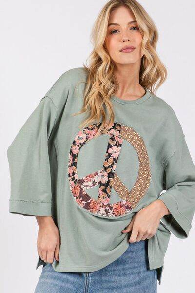 SAGE + FIG Floral Peace Patch Round Neck Top - us.meeeshop