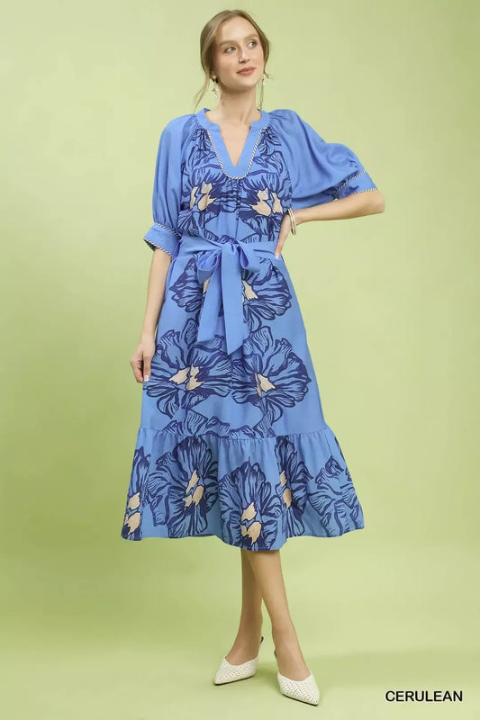 Umgee Floral Belted Midi Dress (women's dresses) view 2 - shop at us.meeeshop