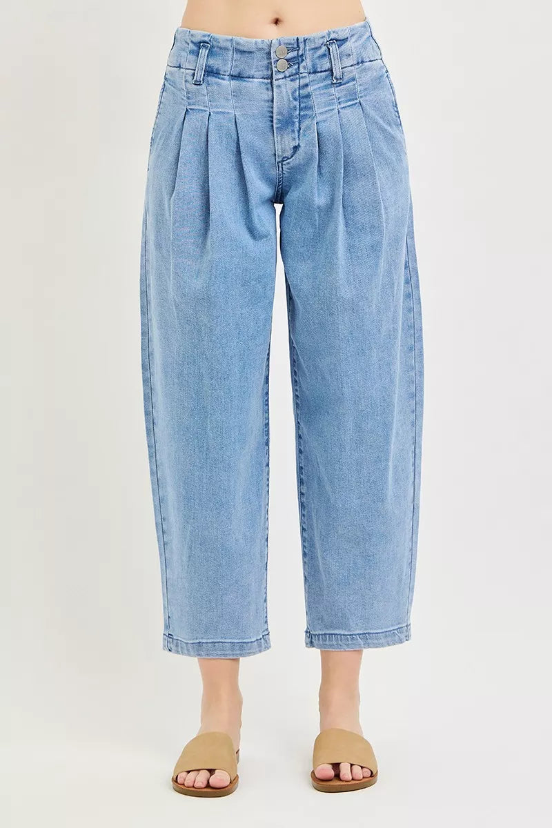 risen slouchy crop Risen Slouchy Crop Barrel Pleated Jeans view 3 (bottom) - shop at us.meeeshop