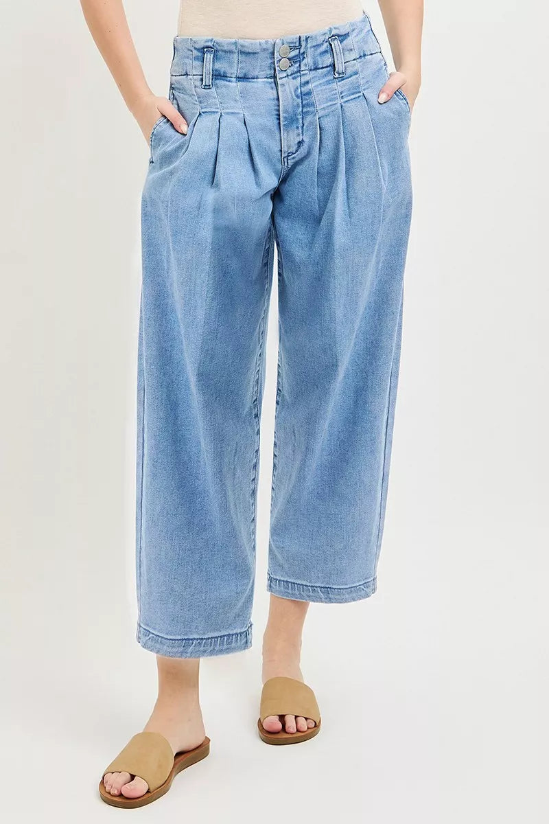 risen slouchy crop Risen Slouchy Crop Barrel Pleated Jeans view 2 (bottom) - shop at us.meeeshop