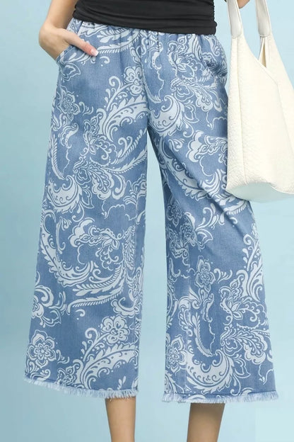 umgee stone wash Umgee Stone Wash Wide Leg Crop Pants LT. DENIM (bottom) - shop at us.meeeshop