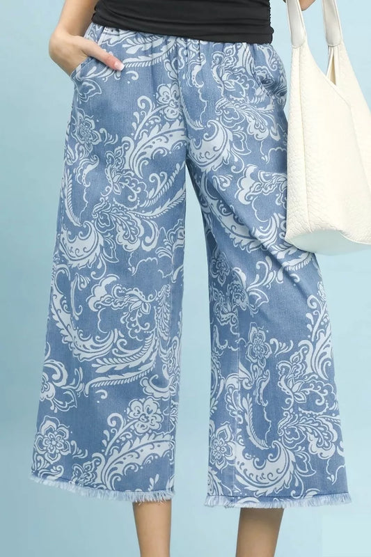 umgee stone wash Umgee Stone Wash Wide Leg Crop Pants LT. DENIM (bottom) - shop at us.meeeshop