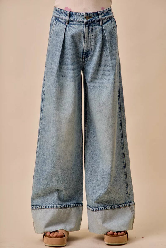 SO ME Mid Rise Plated Wid Leg Denim Jean (women's pants) - shop at us.meeeshop