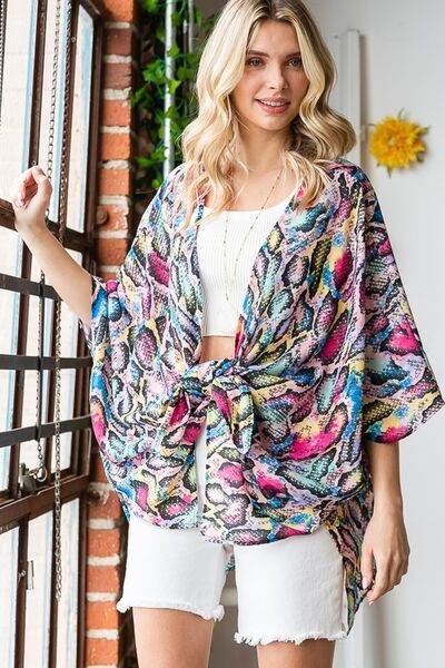 Heimish Full Size Multi Color Snake Open Cardigan Plus Size - us.meeeshop