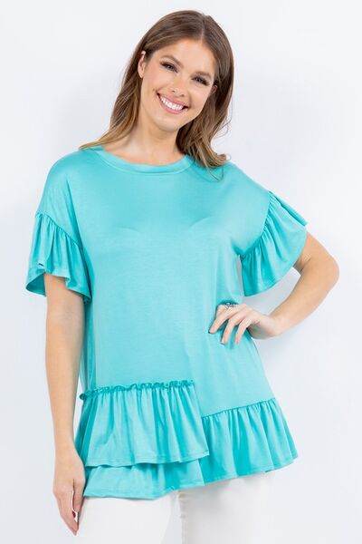 Celeste Ruffle Detail Asymmetrical Top Plus Size - us.meeeshop