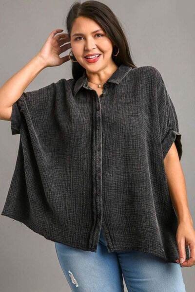 Umgee Cotton Gauze Mineral Wash Button Down Shirt Plus Size - us.meeeshop