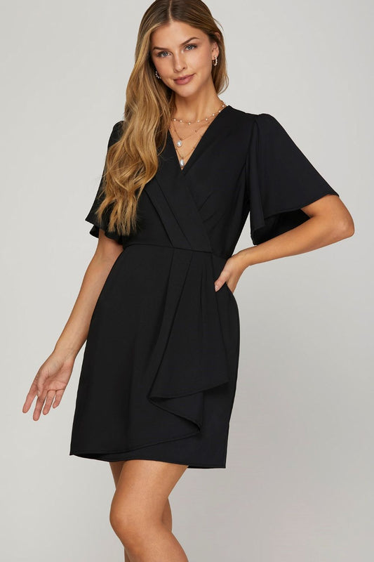 She + Sky Ruffled Surplice Short Flutter Sleeve Mini Dress - us.meeeshop