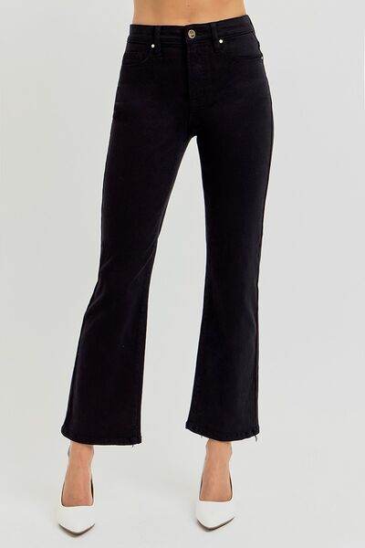 RISEN Tummy Control Elastic Band High Rise Crop Straight Jeans Plus Size - us.meeeshop