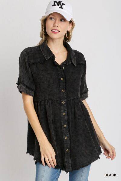 Umgee Cotton Gauze Button Front Shirt Plus Size - us.meeeshop