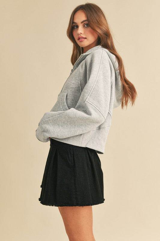 Aemi + Co Half Zip Raglan Sleeve Hoodie with Kangaroo Pocket in Light Gray - us.meeeshop