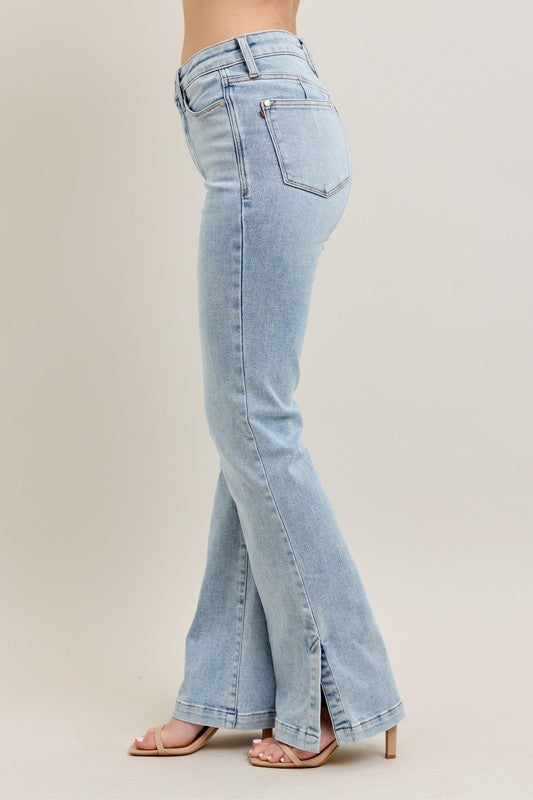 Judy Blue Full Size Tummy Control Vintage Wash Side Slit Slim Boot Jeans Plus Size - us.meeeshop