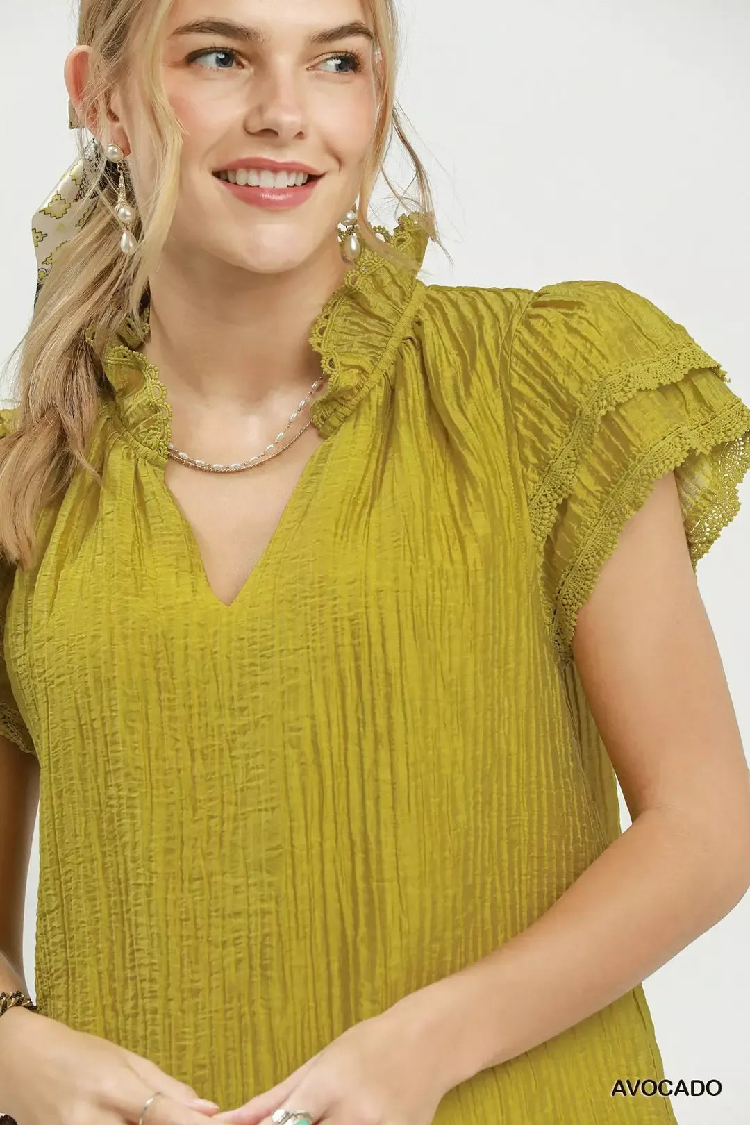 umgee lace trim Umgee Lace Trim Ruffle Top view 4 (top) - shop at us.meeeshop