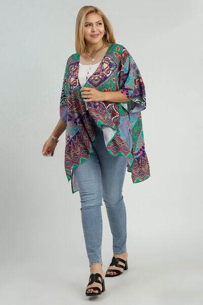 Umgee Mixed Print Ruffle Hem Open Front Cover Up Plus Size - us.meeeshop