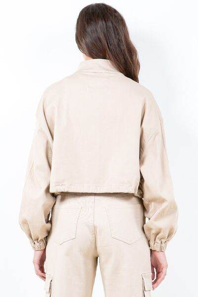 American Bazi Drawstring Hem Cargo Pocket Cropped Worker Jacket Plus Size - us.meeeshop