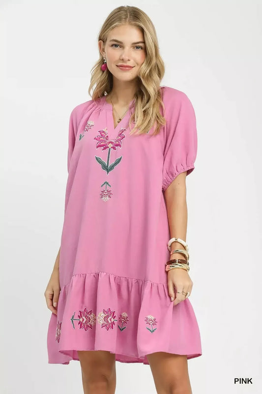 Umgee Embroidered Floral Babydoll Dress (women's dresses) - shop at us.meeeshop