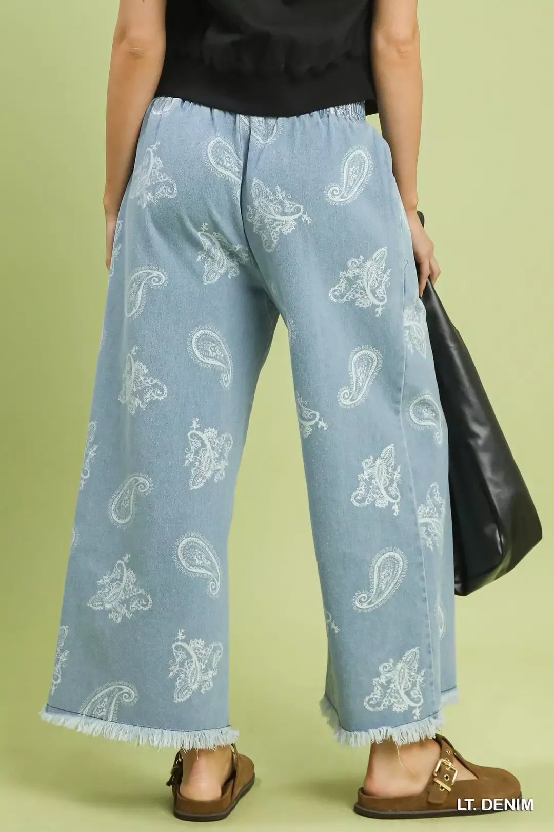 umgee denim paisley Umgee Denim Paisley Wide-leg Pants view 3 (bottom) - shop at us.meeeshop