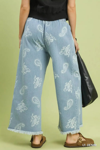 umgee denim paisley Umgee Denim Paisley Wide-leg Pants view 3 (bottom) - shop at us.meeeshop