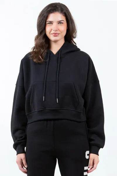 American Bazi Letter Graphic Long Sleeve Drawstring Cropped Hoodie - us.meeeshop