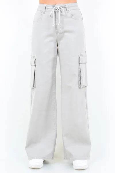 American Bazi Drawstring Wide Leg Cargo Pants Plus Size - us.meeeshop