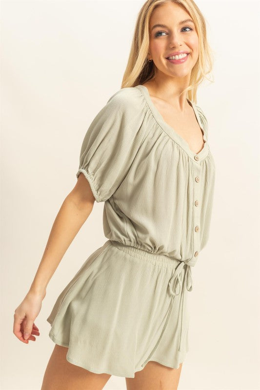 HYFVE Drawstring Hem Short Sleeve Top and Skort Set in Sage - us.meeeshop