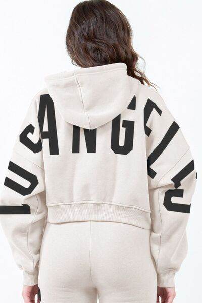 American Bazi Letter Graphic Long Sleeve Drawstring Cropped Hoodie - us.meeeshop