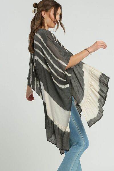 Umgee Tie Dye Back String Tie Open Front Kimono Sleeve Cover Up Plus Size - us.meeeshop