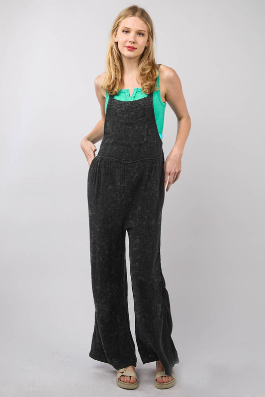 VERY J Texture Washed Wide Leg Overalls | us.meeeshop