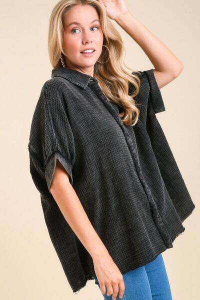 Umgee Cotton Gauze Mineral Wash Button Down Shirt Plus Size - us.meeeshop