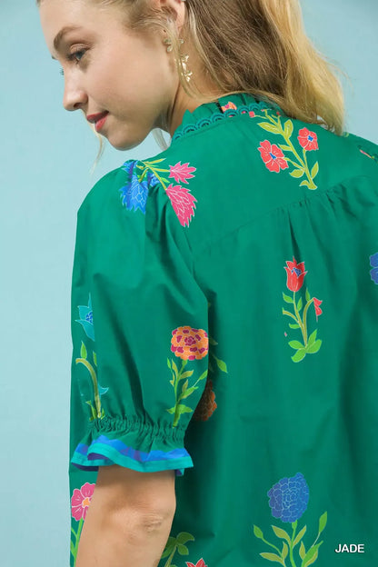 umgee petal parade Umgee Petal Parade Print Button-down Blouse view 5 (top) - shop at us.meeeshop