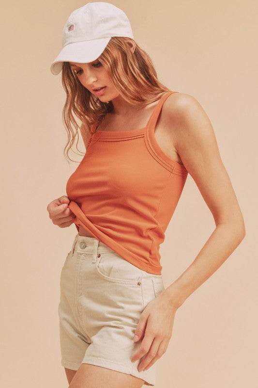 Aemi + Co Square Neck Wide Strap Tank in Pumpkin - us.meeeshop