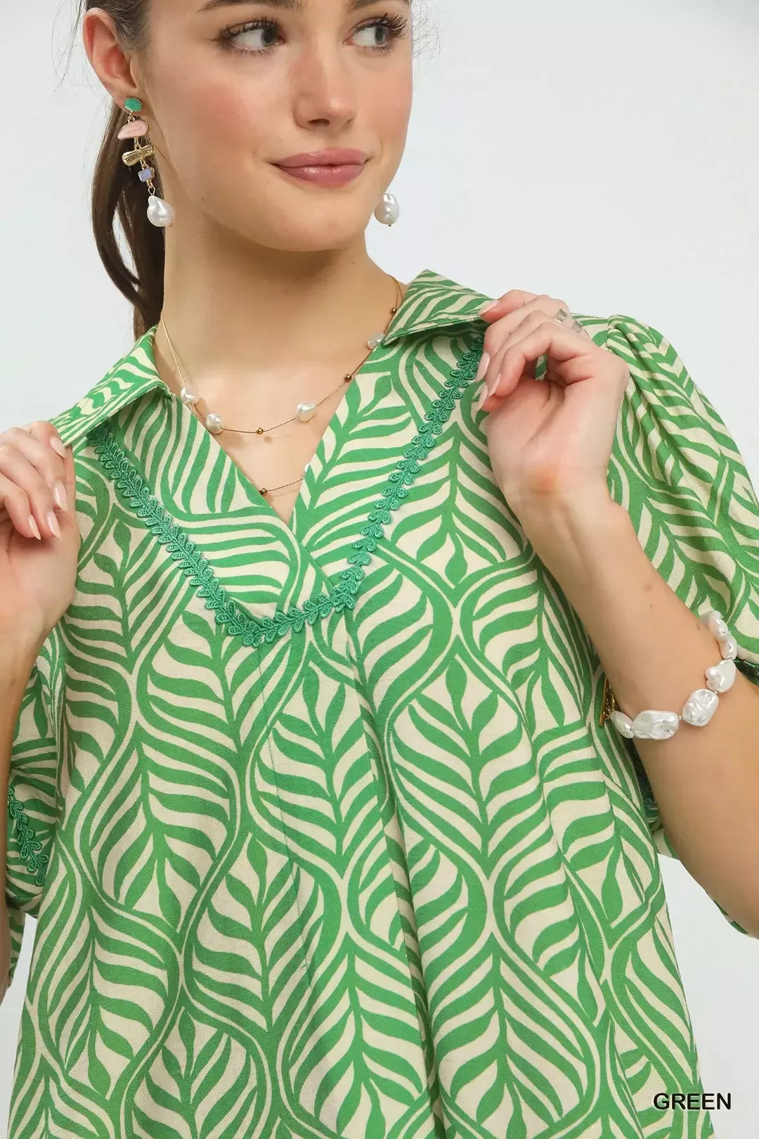 umgee printed puff Umgee Printed Puff Sleeve Midi Dress with Pockets view 4 (dress) - shop at us.meeeshop