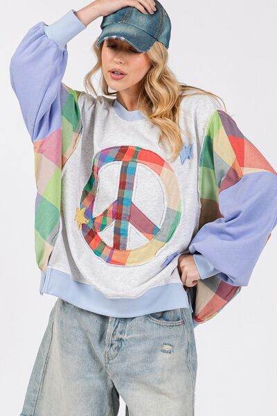 SAGE + FIG Contrast Peace Patch Dropped Shoulder Sweatshirt - us.meeeshop