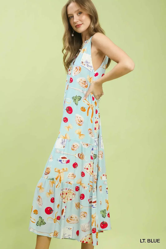 Umgee Abstract Print Tiered Halter Midi Dress (women's dresses) view 2 - shop at us.meeeshop