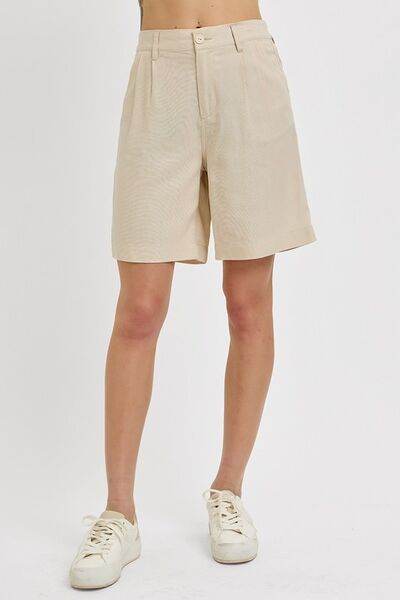 RISEN High Rise Pleated Front Shorts - us.meeeshop