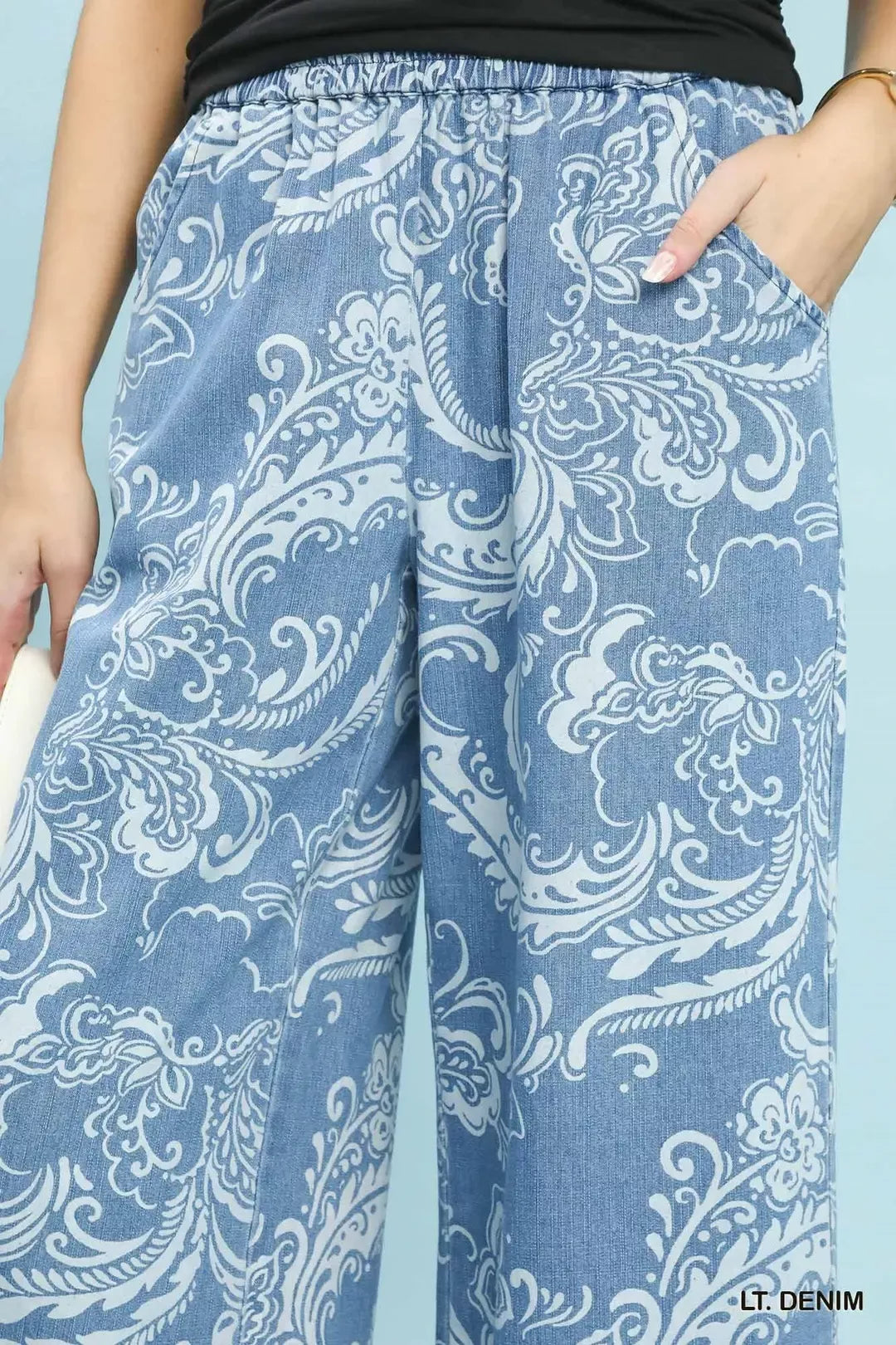 umgee stone wash Umgee Stone Wash Wide Leg Crop Pants view 4 (bottom) - shop at us.meeeshop