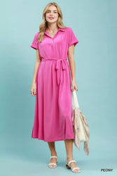 Umgee Collared Belted Midi Dress