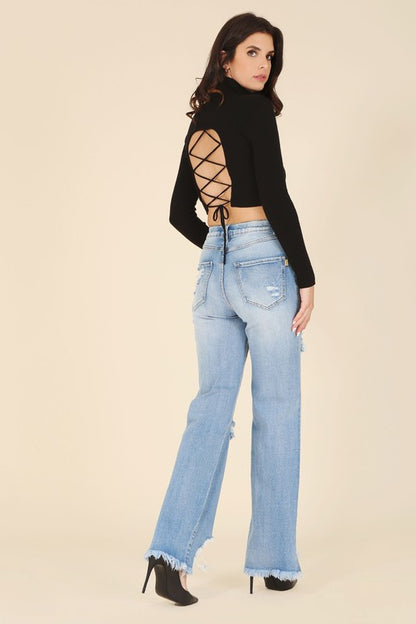 Lilou Mock neck lace-up open back top | us.meeeshop