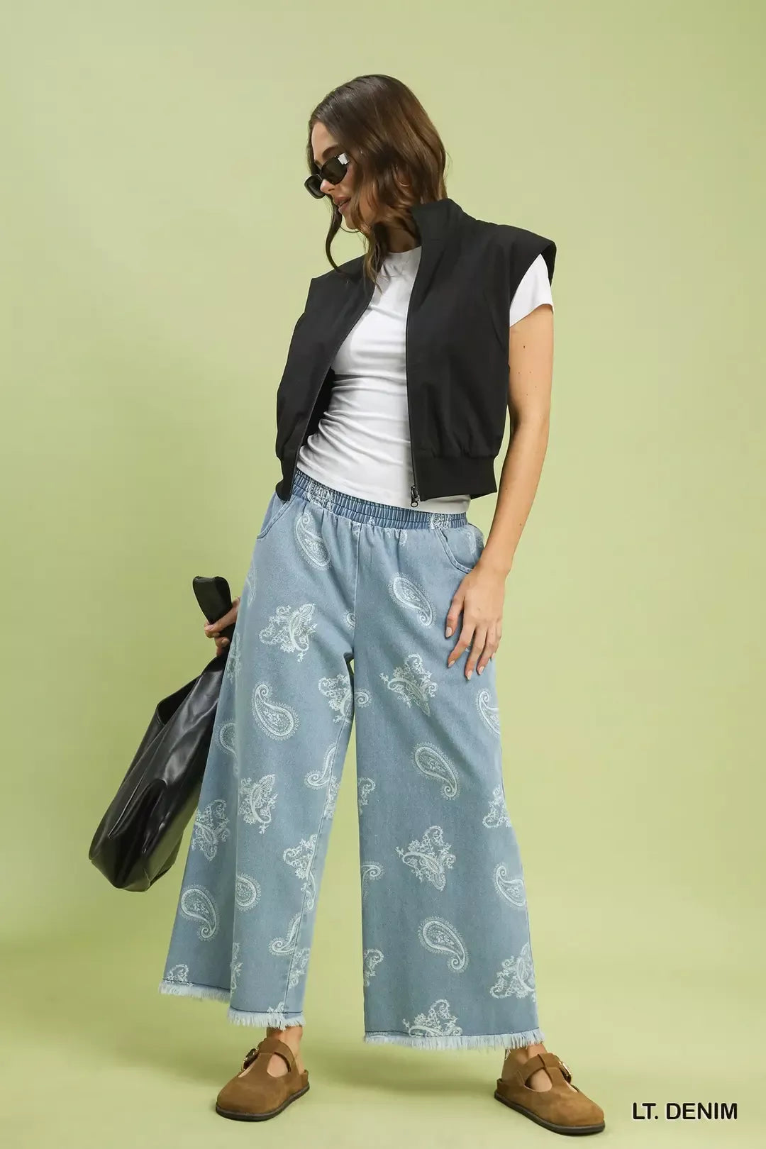 umgee denim paisley Umgee Denim Paisley Wide-leg Pants view 5 (bottom) - shop at us.meeeshop
