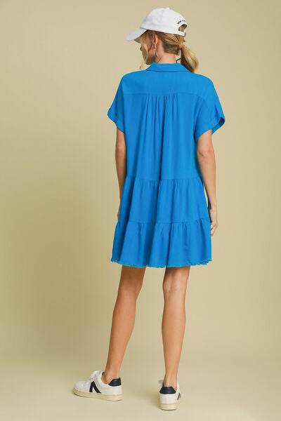 Umgee Raw Hem Folded Sleeve Tiered Dress Plus Size - us.meeeshop