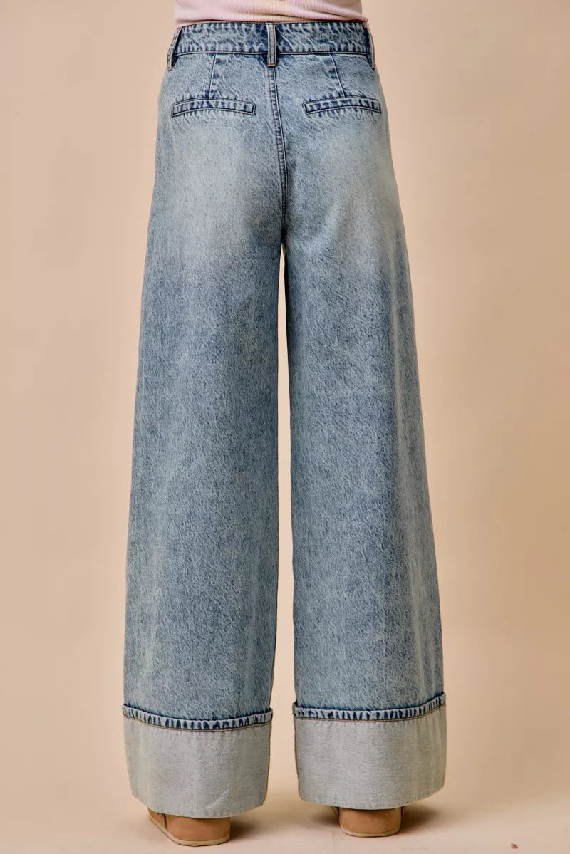 mid rise plated So Me Mid Rise Plated Wid Leg Denim Jean view 4 (bottom) - shop at us.meeeshop