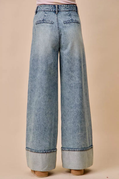 mid rise plated So Me Mid Rise Plated Wid Leg Denim Jean view 4 (bottom) - shop at us.meeeshop