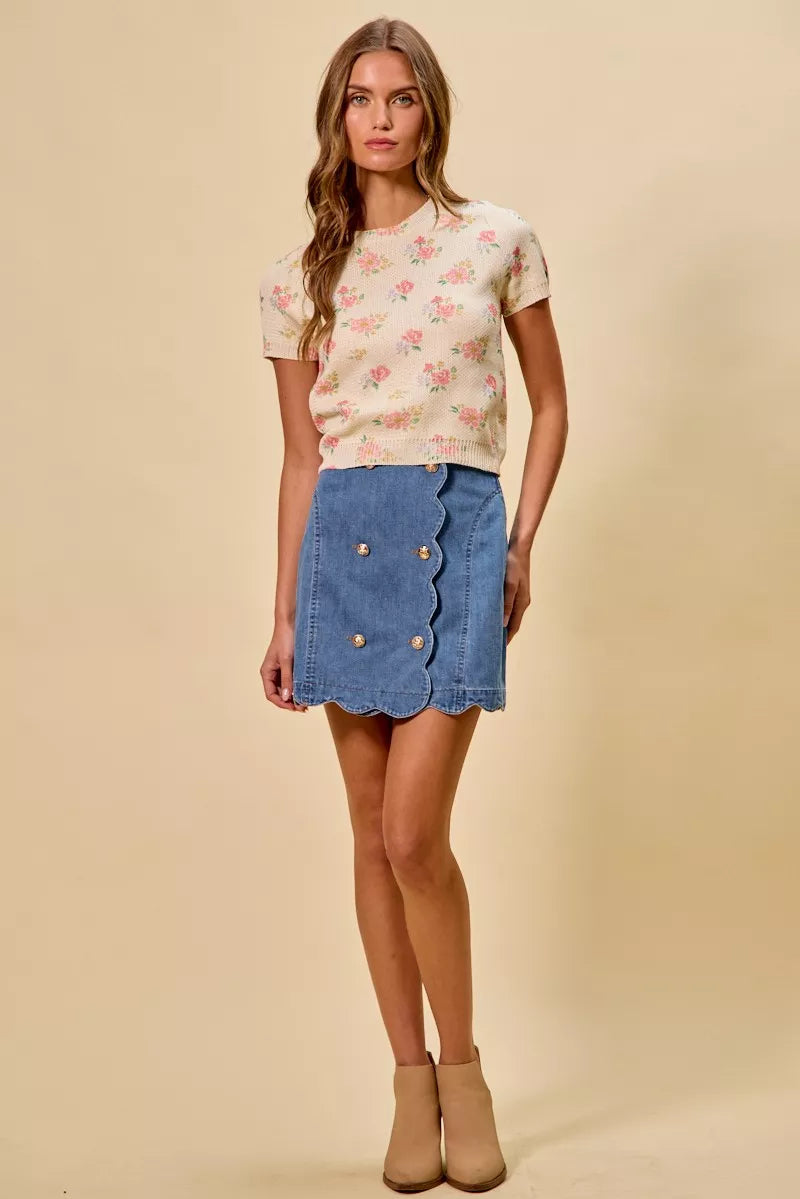 denim scalloped buttoned So Me Denim Scalloped Buttoned Front Skirt view 5 (skirt) - shop at us.meeeshop