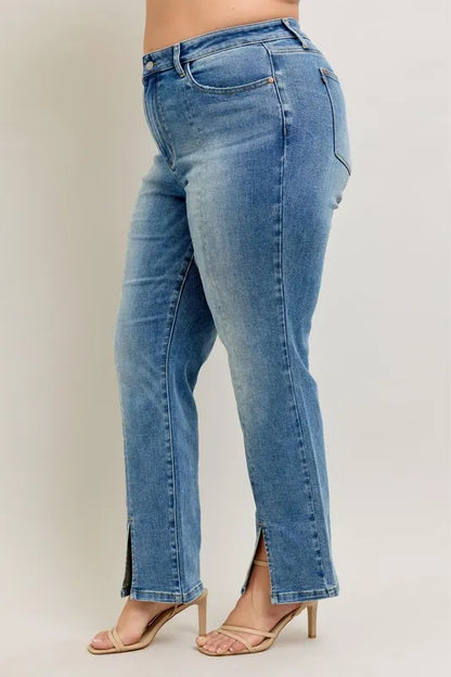 judy blue full Judy Blue Full Size High Waist Vintage Wash Front Seam & Slit Straight plus Size view 12 (piece) - shop at us.